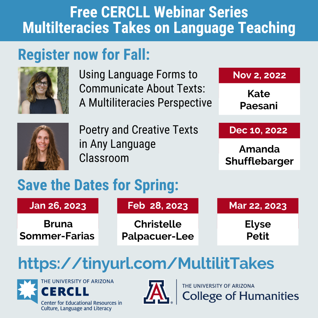 Fall Webinars in the AY 2022-23 Series: Multiliteracies Takes on Language Teaching